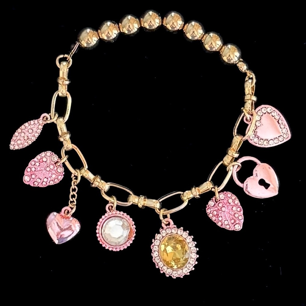 Elegant Rhinestone & Pink Dangle Bracelet